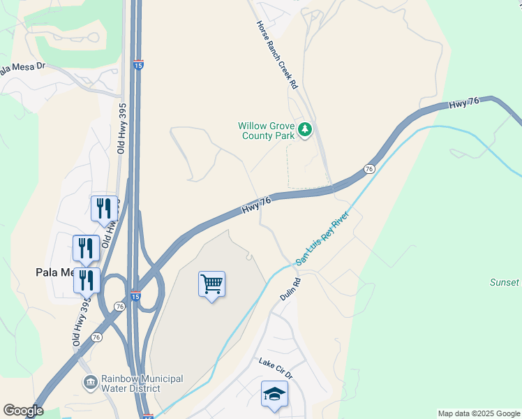 map of restaurants, bars, coffee shops, grocery stores, and more near Pankey Road in Fallbrook