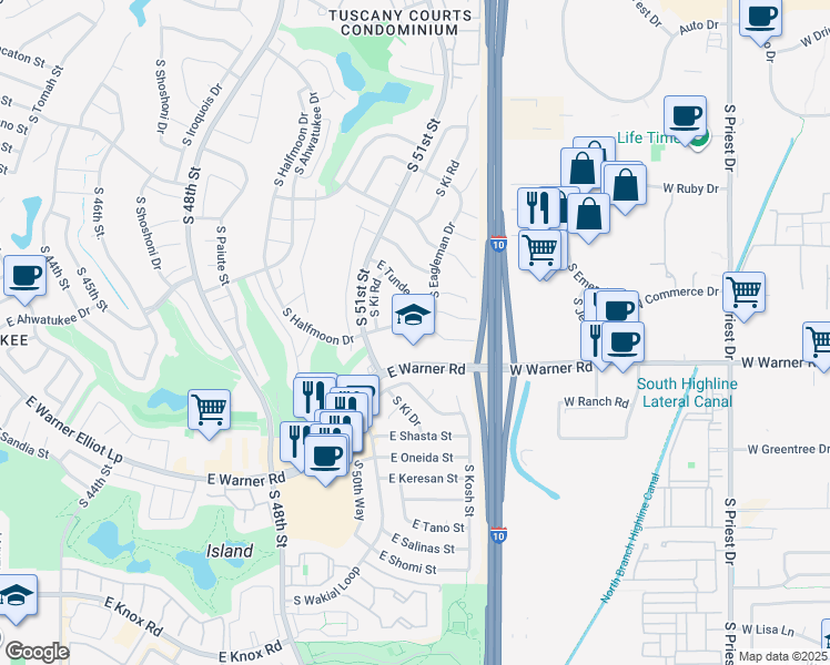 map of restaurants, bars, coffee shops, grocery stores, and more near 12122 South Eagleman Drive in Phoenix