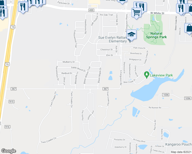 map of restaurants, bars, coffee shops, grocery stores, and more near 1810 Cedar Wood Trail in Anna