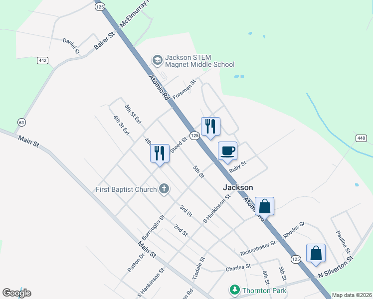map of restaurants, bars, coffee shops, grocery stores, and more near 410-8468 Atomic Road in Jackson