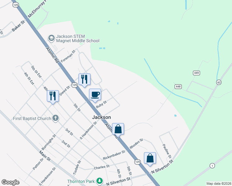 map of restaurants, bars, coffee shops, grocery stores, and more near 804 Ruby Street in Jackson