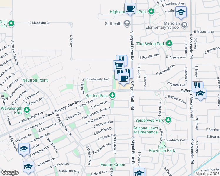 map of restaurants, bars, coffee shops, grocery stores, and more near 10622 East Wavelength Avenue in Mesa