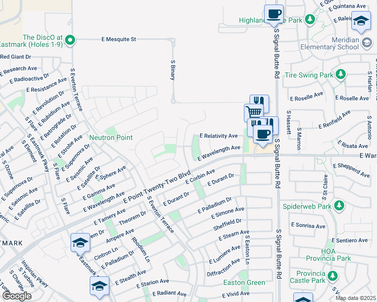 map of restaurants, bars, coffee shops, grocery stores, and more near 4341 South Binary in Mesa