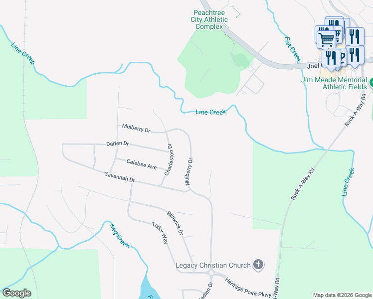 map of restaurants, bars, coffee shops, grocery stores, and more near 260 Mulberry Drive in Senoia