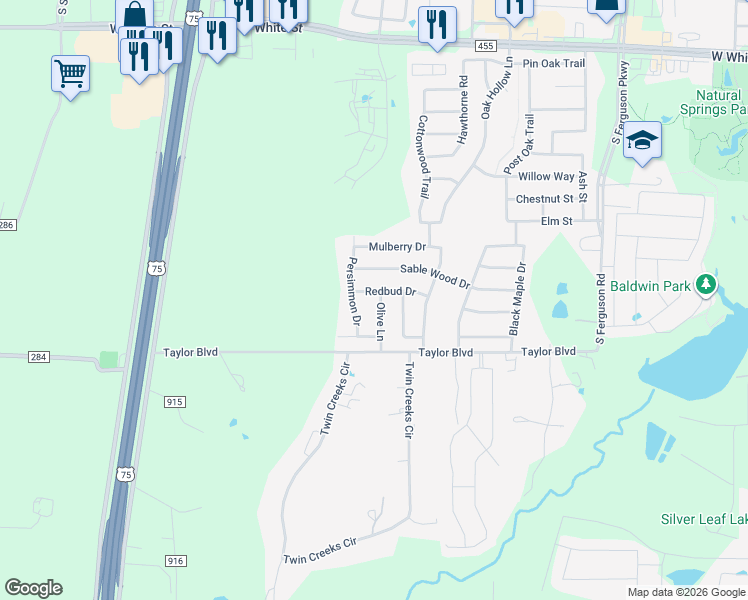 map of restaurants, bars, coffee shops, grocery stores, and more near 1812 Olive Lane in Anna