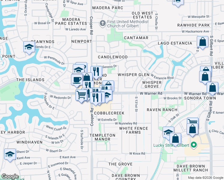 map of restaurants, bars, coffee shops, grocery stores, and more near 645 West Amoroso Drive in Gilbert