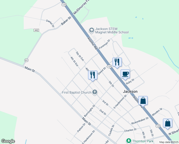 map of restaurants, bars, coffee shops, grocery stores, and more near 507 4th Street in Jackson