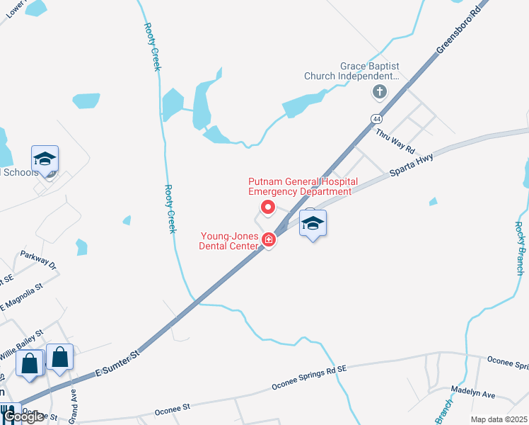 map of restaurants, bars, coffee shops, grocery stores, and more near 101 Greensboro Road in Eatonton