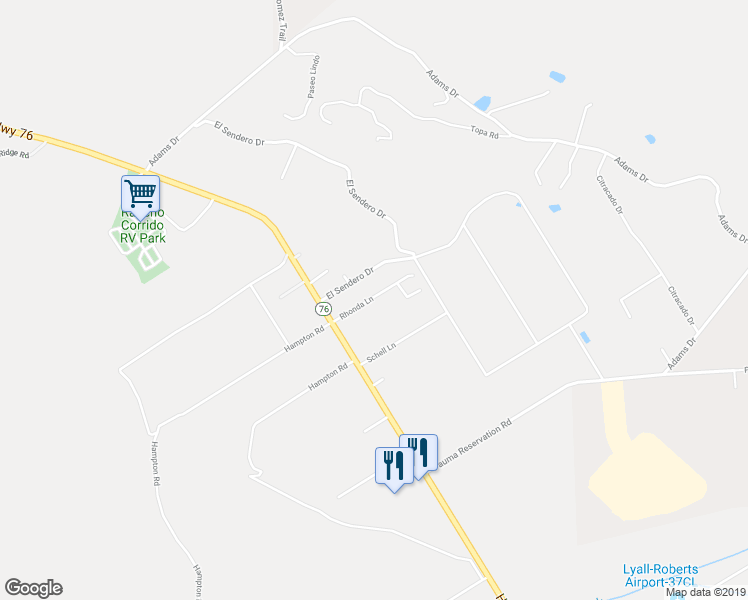 map of restaurants, bars, coffee shops, grocery stores, and more near 34269 Rhonda Lane in Pauma Valley