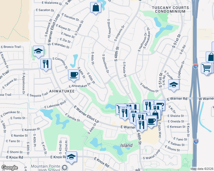 map of restaurants, bars, coffee shops, grocery stores, and more near 12211 South 46th Street in Phoenix