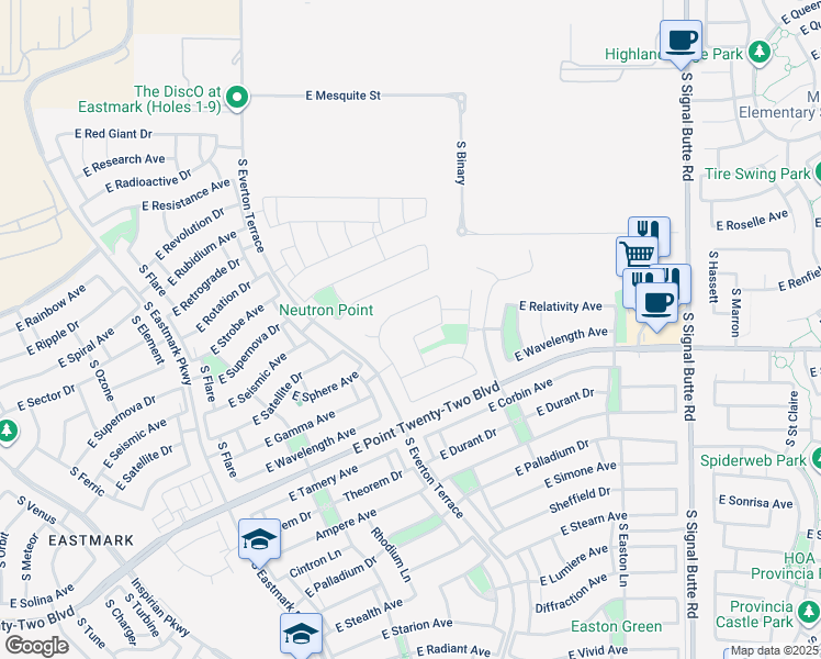 map of restaurants, bars, coffee shops, grocery stores, and more near 10302 East Beta Avenue in Mesa