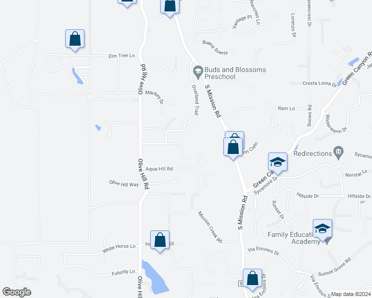 map of restaurants, bars, coffee shops, grocery stores, and more near 2449 Trails End in Fallbrook