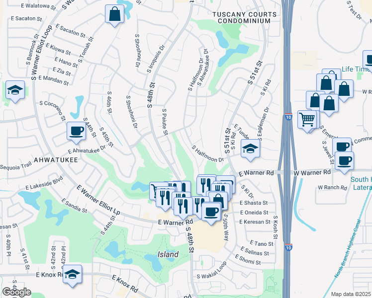 map of restaurants, bars, coffee shops, grocery stores, and more near 12214 South Potomac Street in Phoenix
