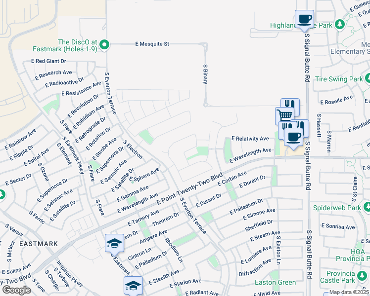 map of restaurants, bars, coffee shops, grocery stores, and more near 10302 East Beta Avenue in Mesa