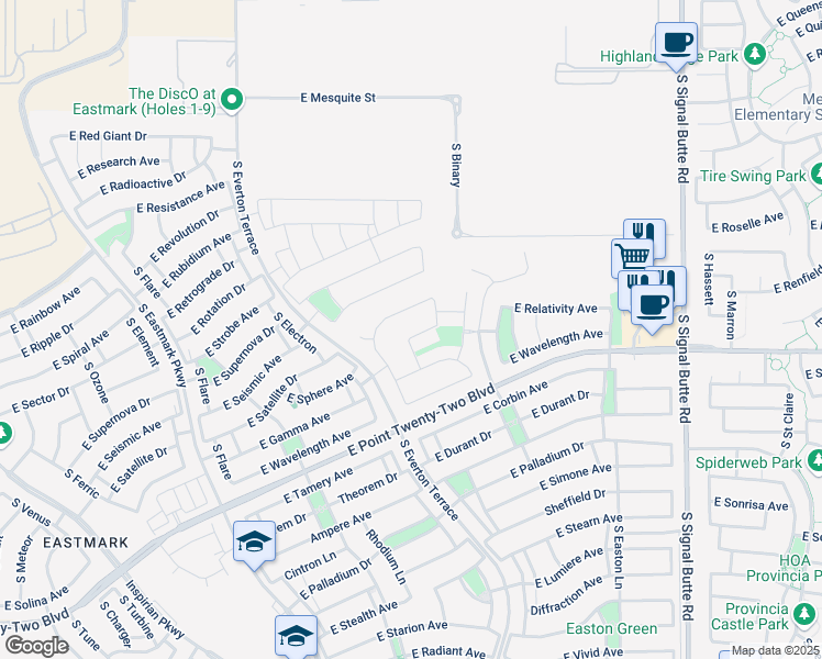 map of restaurants, bars, coffee shops, grocery stores, and more near 10302 East Beta Avenue in Mesa