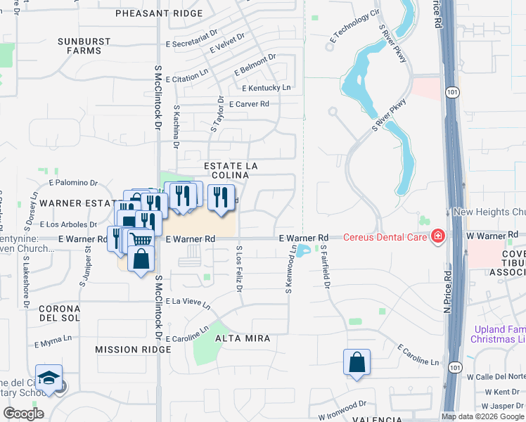 map of restaurants, bars, coffee shops, grocery stores, and more near 1964 East Calle Monte Vista in Tempe