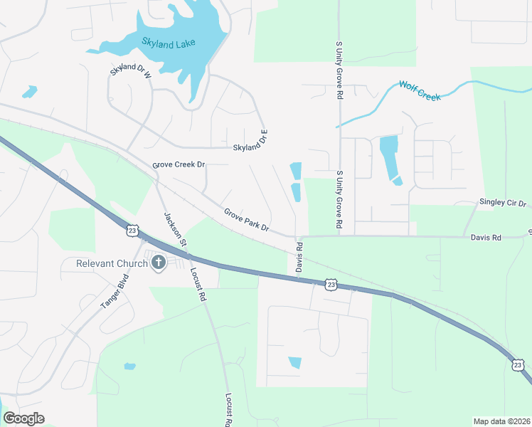 map of restaurants, bars, coffee shops, grocery stores, and more near 505 Easton Drive in Locust Grove
