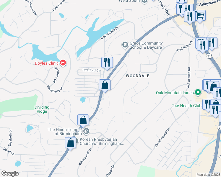 map of restaurants, bars, coffee shops, grocery stores, and more near 191 Hayesbury Court in Pelham