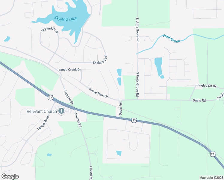 map of restaurants, bars, coffee shops, grocery stores, and more near 505 Easton Drive in Locust Grove