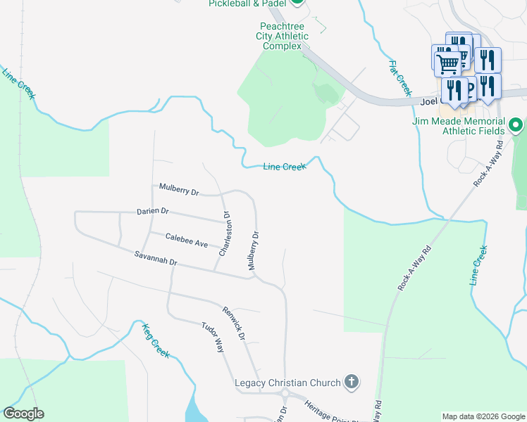 map of restaurants, bars, coffee shops, grocery stores, and more near 275 Mulberry Drive in Senoia