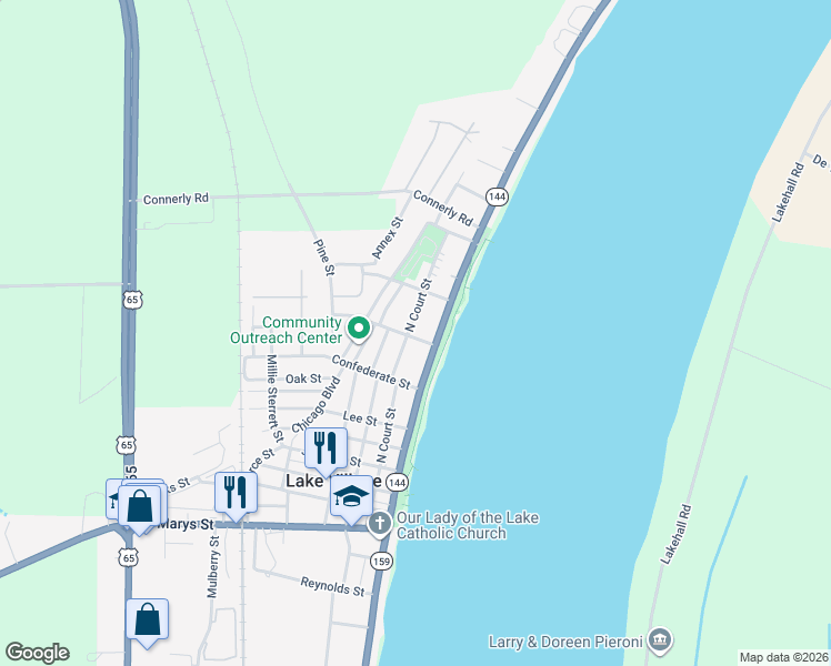 map of restaurants, bars, coffee shops, grocery stores, and more near 108 Highway Street in Lake Village