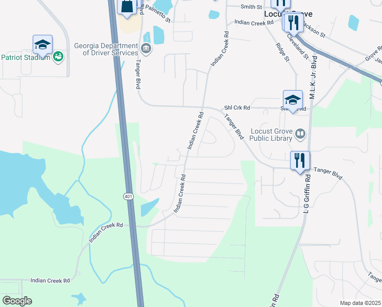 map of restaurants, bars, coffee shops, grocery stores, and more near 101 Sophie Circle in Locust Grove