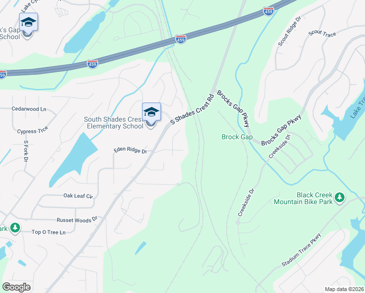 map of restaurants, bars, coffee shops, grocery stores, and more near 1304 Shades Run Circle in Hoover