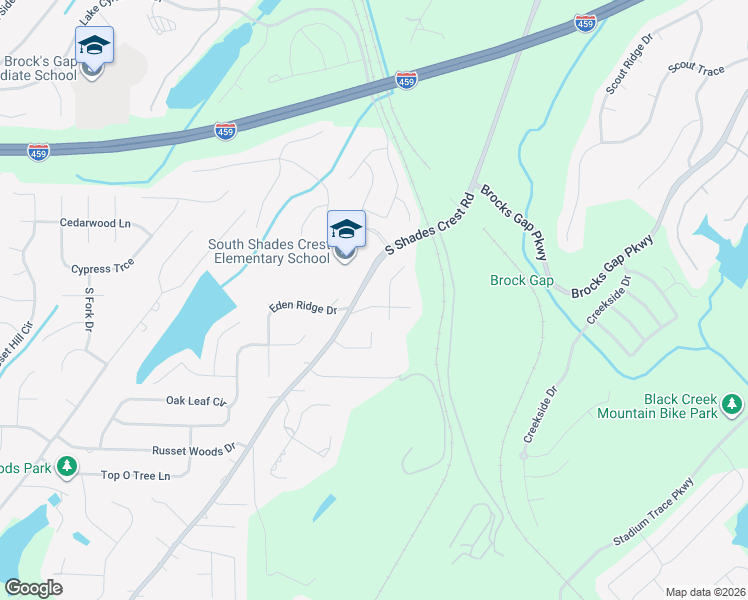 map of restaurants, bars, coffee shops, grocery stores, and more near 1350 Shades Run Circle in Hoover