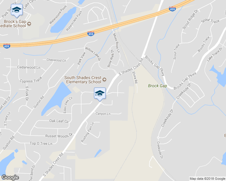 map of restaurants, bars, coffee shops, grocery stores, and more near 1350 Shades Run Circle in Hoover
