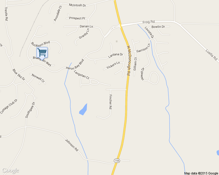 map of restaurants, bars, coffee shops, grocery stores, and more near 2832 Harcourt Drive in Locust Grove