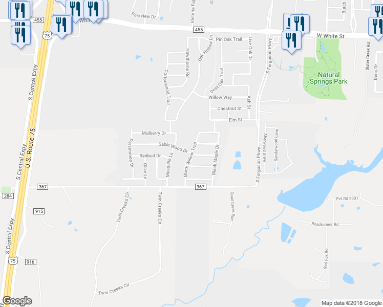 map of restaurants, bars, coffee shops, grocery stores, and more near 2137 Sable Wood Drive in Anna