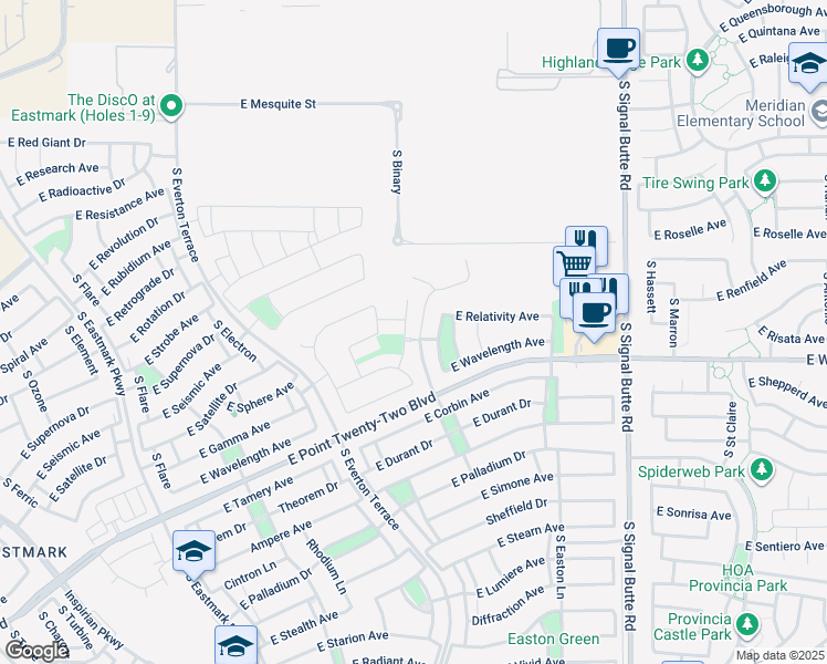 map of restaurants, bars, coffee shops, grocery stores, and more near 4341 South Binary in Mesa