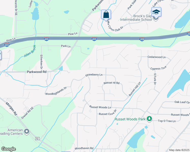 map of restaurants, bars, coffee shops, grocery stores, and more near 1920 Strawberry Lane in Hoover