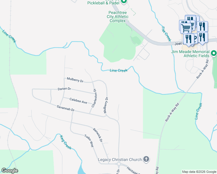 map of restaurants, bars, coffee shops, grocery stores, and more near 275 Mulberry Drive in Senoia