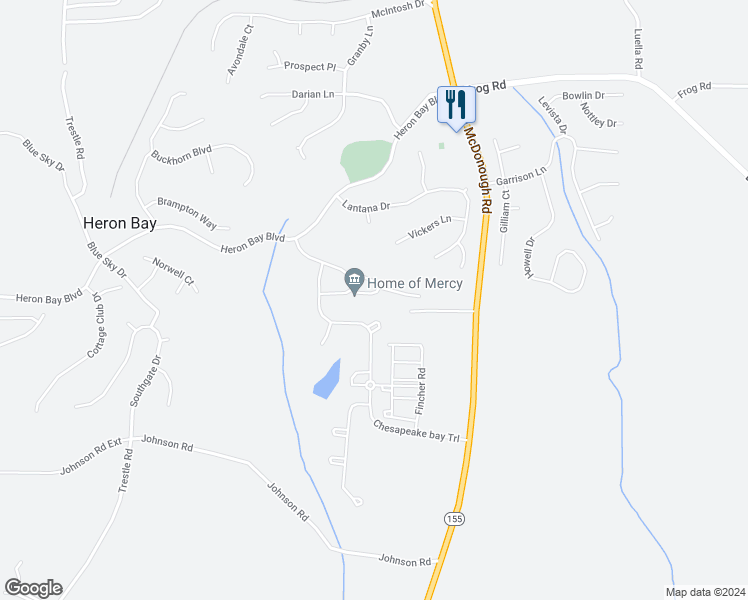 map of restaurants, bars, coffee shops, grocery stores, and more near 2724 Sandalwood Circle in Locust Grove