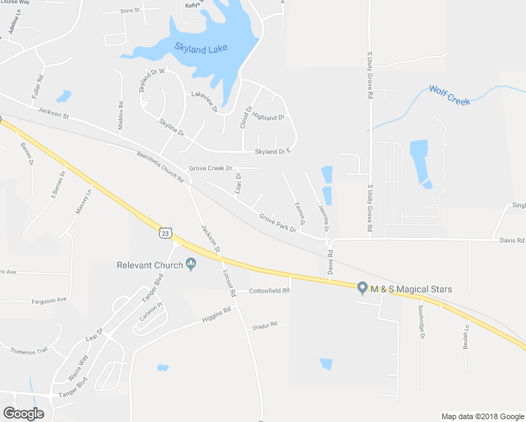 map of restaurants, bars, coffee shops, grocery stores, and more near 448 Grove Park Drive in Locust Grove