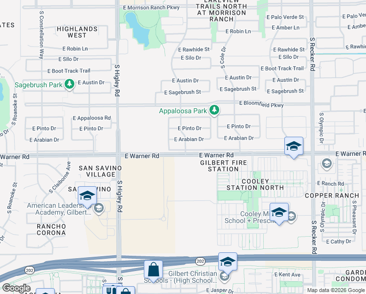 map of restaurants, bars, coffee shops, grocery stores, and more near 3464 East Spring Wheat Lane in Gilbert