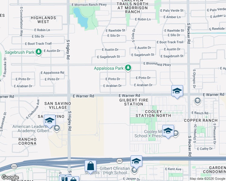 map of restaurants, bars, coffee shops, grocery stores, and more near 3464 East Spring Wheat Lane in Gilbert
