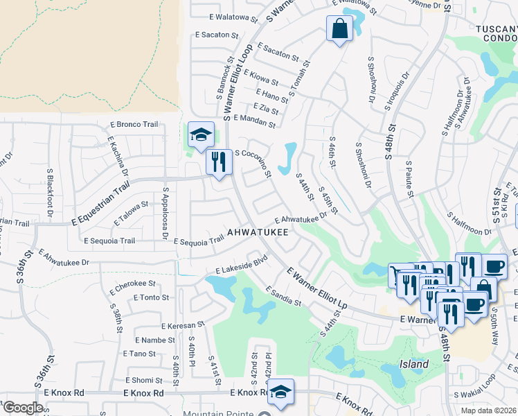 map of restaurants, bars, coffee shops, grocery stores, and more near 4318 East Ahwatukee Drive in Phoenix