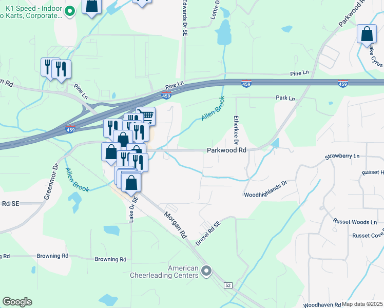 map of restaurants, bars, coffee shops, grocery stores, and more near 3938 Parkwood Road in Bessemer