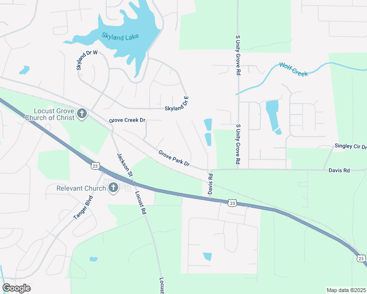 map of restaurants, bars, coffee shops, grocery stores, and more near 513 Easton Drive in Locust Grove