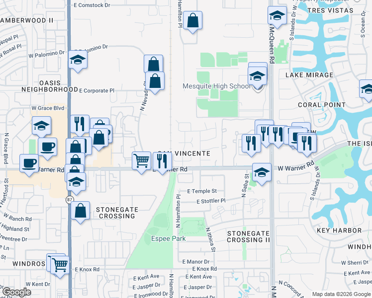 map of restaurants, bars, coffee shops, grocery stores, and more near 2055 North Mosley Drive in Chandler