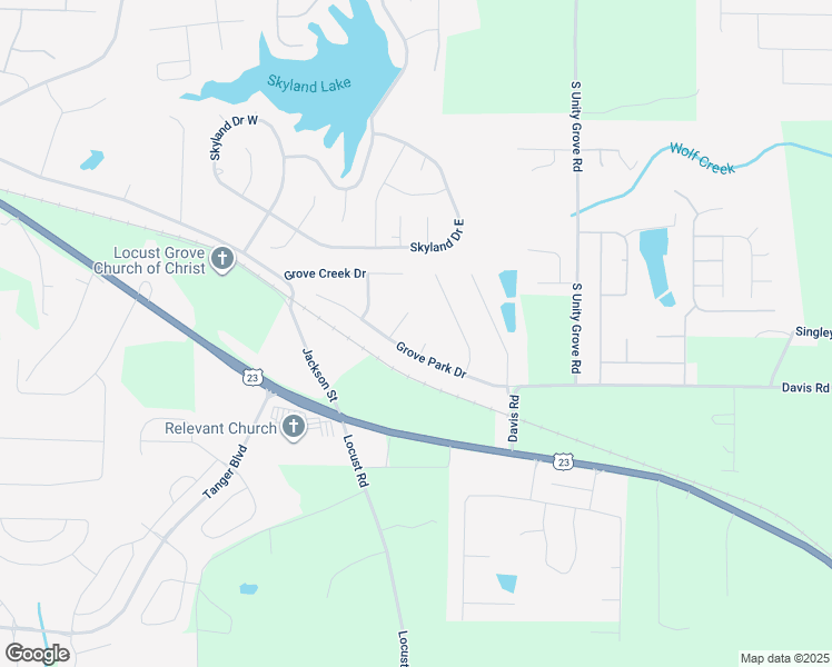 map of restaurants, bars, coffee shops, grocery stores, and more near 607 Thrasher Court in Locust Grove