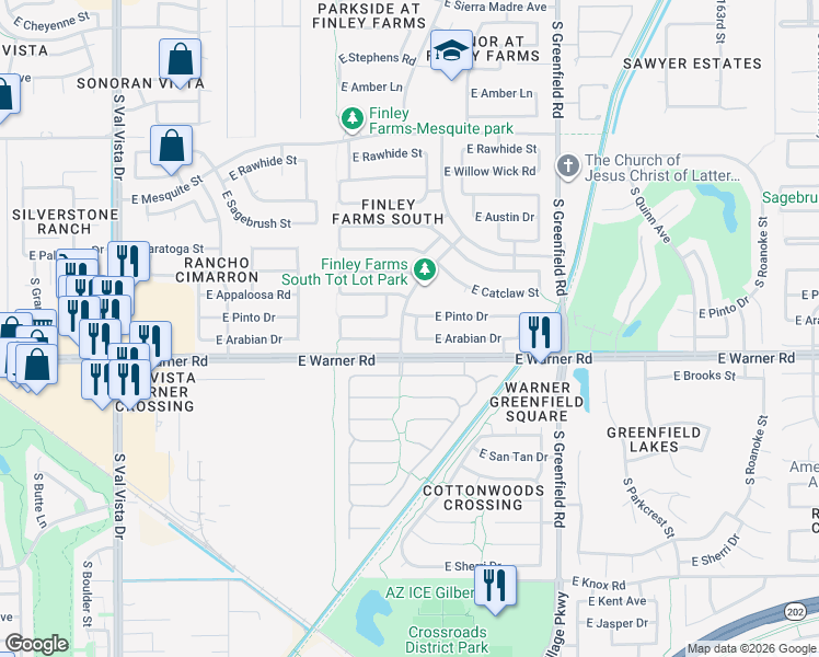 map of restaurants, bars, coffee shops, grocery stores, and more near 778 South Sorrell Lane in Gilbert