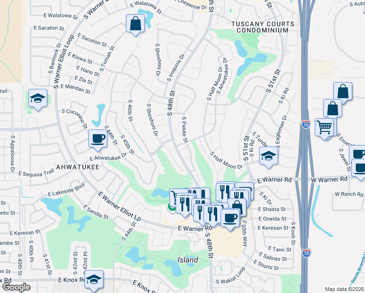 map of restaurants, bars, coffee shops, grocery stores, and more near 12051 South Paiute Street in Phoenix