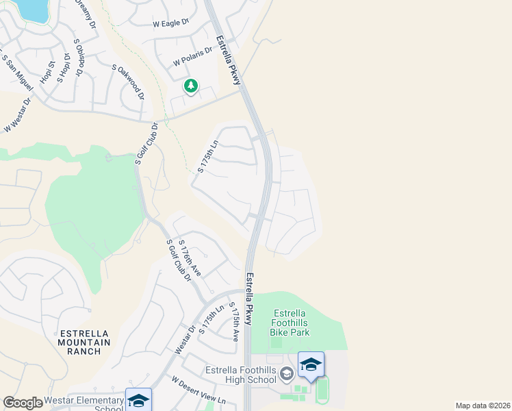 map of restaurants, bars, coffee shops, grocery stores, and more near 17412 West Rock Wren Court in Goodyear