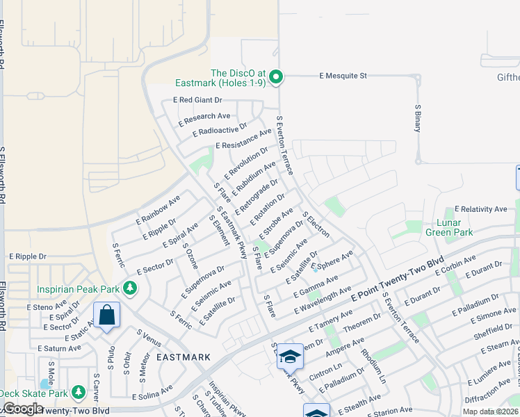 map of restaurants, bars, coffee shops, grocery stores, and more near 9929 East Retrograde Drive in Mesa