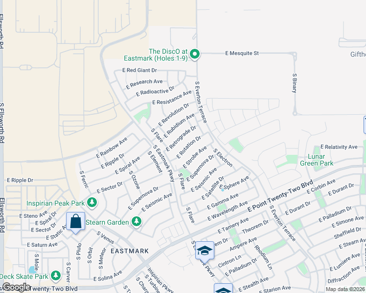 map of restaurants, bars, coffee shops, grocery stores, and more near 9929 East Retrograde Drive in Mesa