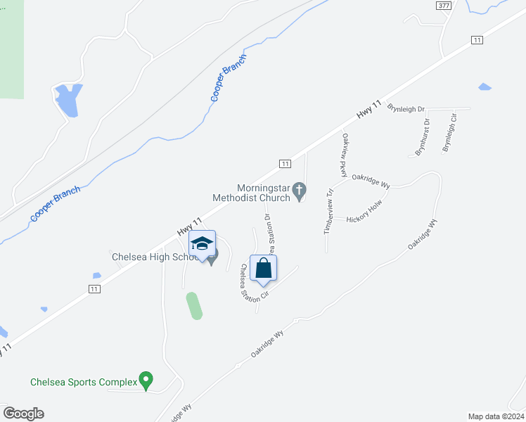 map of restaurants, bars, coffee shops, grocery stores, and more near 128 Chelsea Station Drive in Chelsea