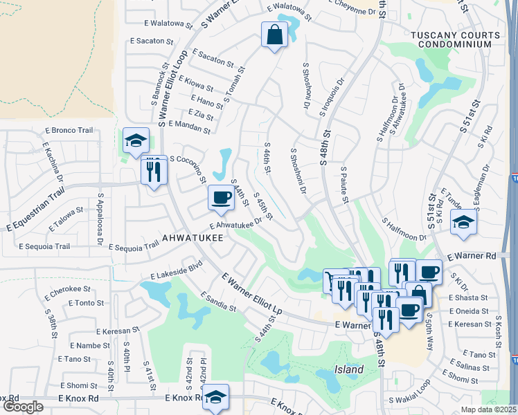 map of restaurants, bars, coffee shops, grocery stores, and more near 12040 South 45th Street in Phoenix